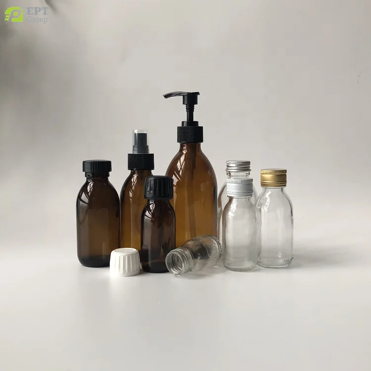 30/60/90/125/150/180/200/250/300/500ml Amber Glass Medical Round Bottle pre-capped w/Medi-Loc Cap tamper evident closure