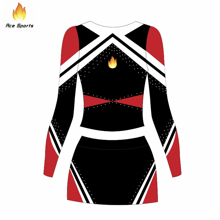 Ace Sports Wholesale Latest High School Long Sleeve Girl Cheerleader Skirt Costume Custom Rhinestone Cheerleading Uniforms