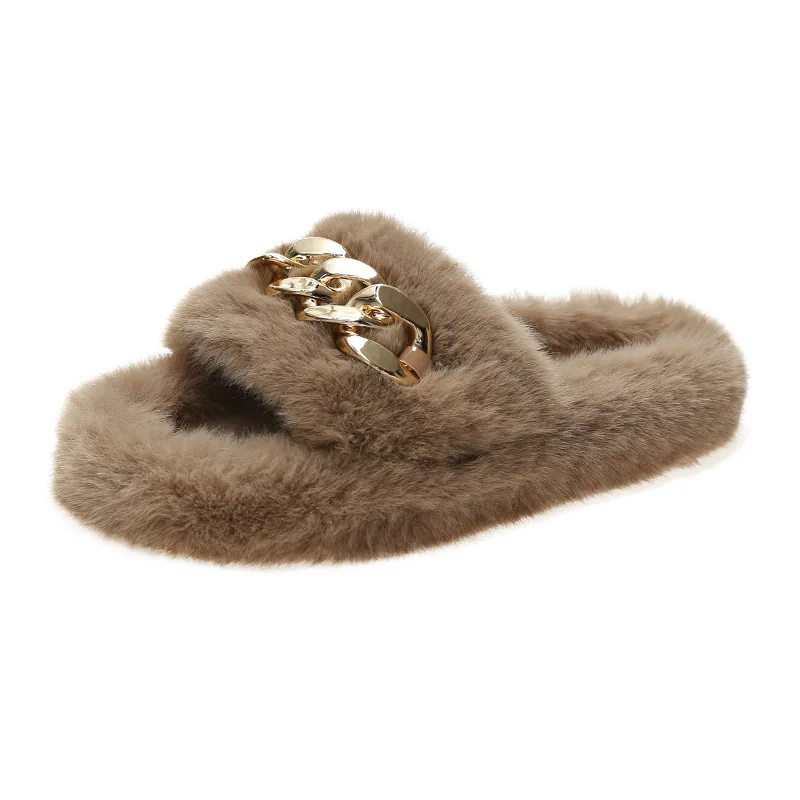 Thick-Soled Crossover Plus Size Closed Toe Women Slippers Ladies Fluffy Slippers