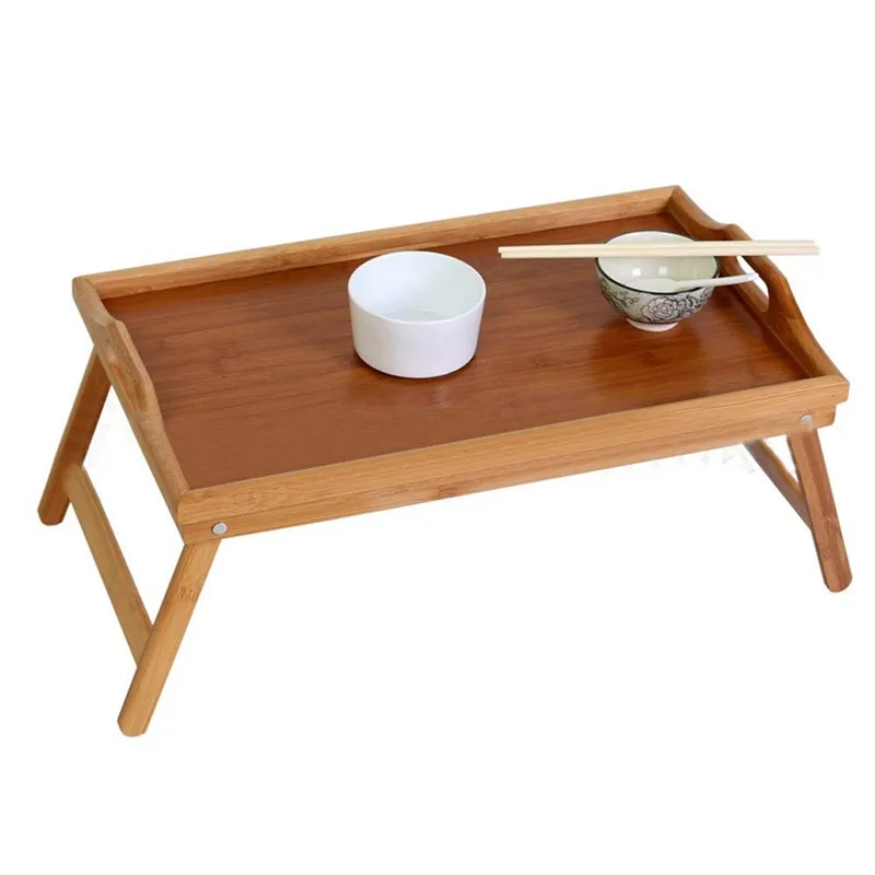 
Natural Bamboo Breakfast Serving Trays with Handle Foldable Bed Table 