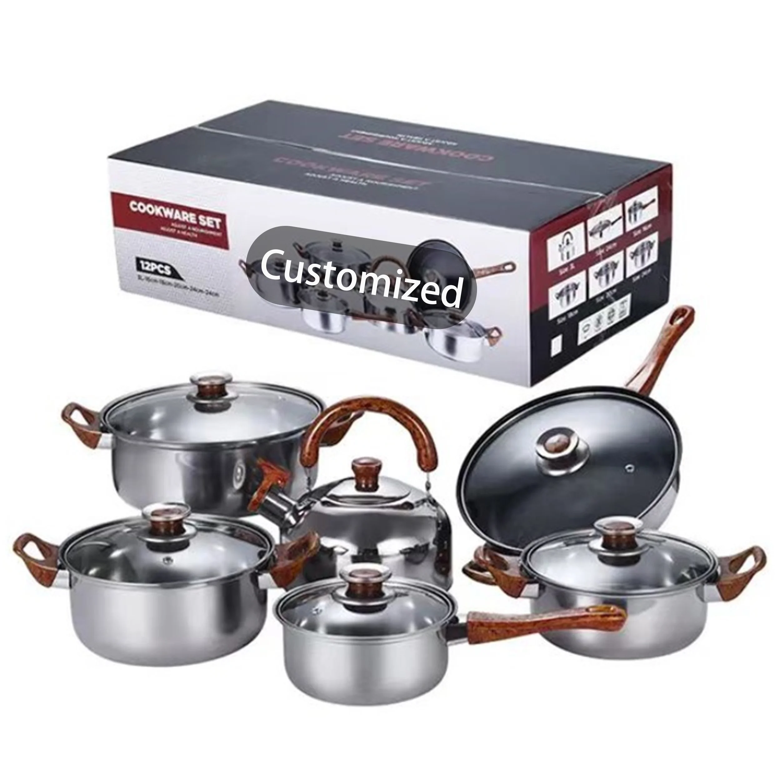 Wholesale 12pcs Milk Bucket Cooking Pots Set Kitchen Pots Nonstick Kitchen Cookware Sets Juego de utensilios with 6 lids