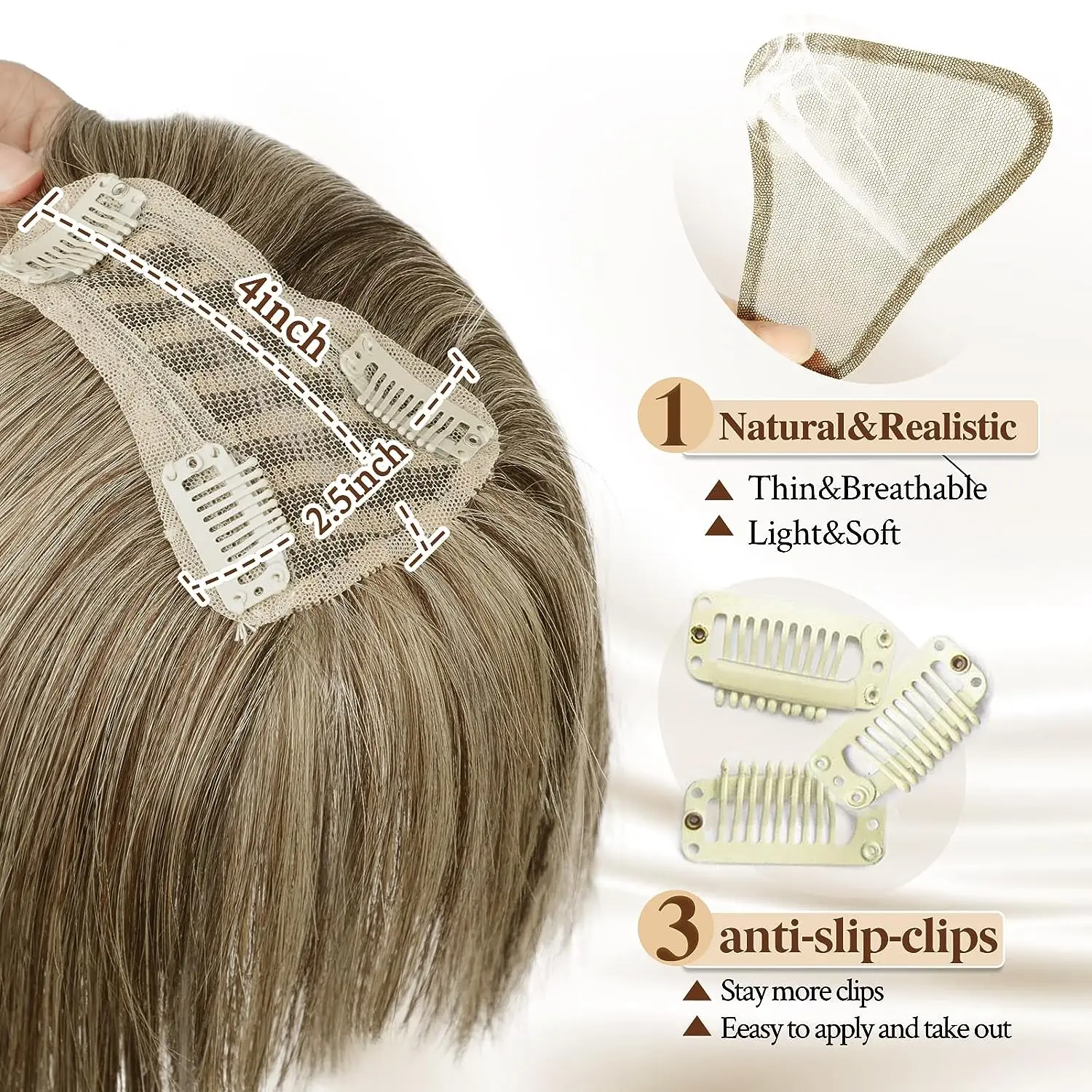 Hair Toppers for Women Adding Volume Topper with Bangs Synthetic Invisible Clips in Hair Piece with Thinning Hair Topper Extensi