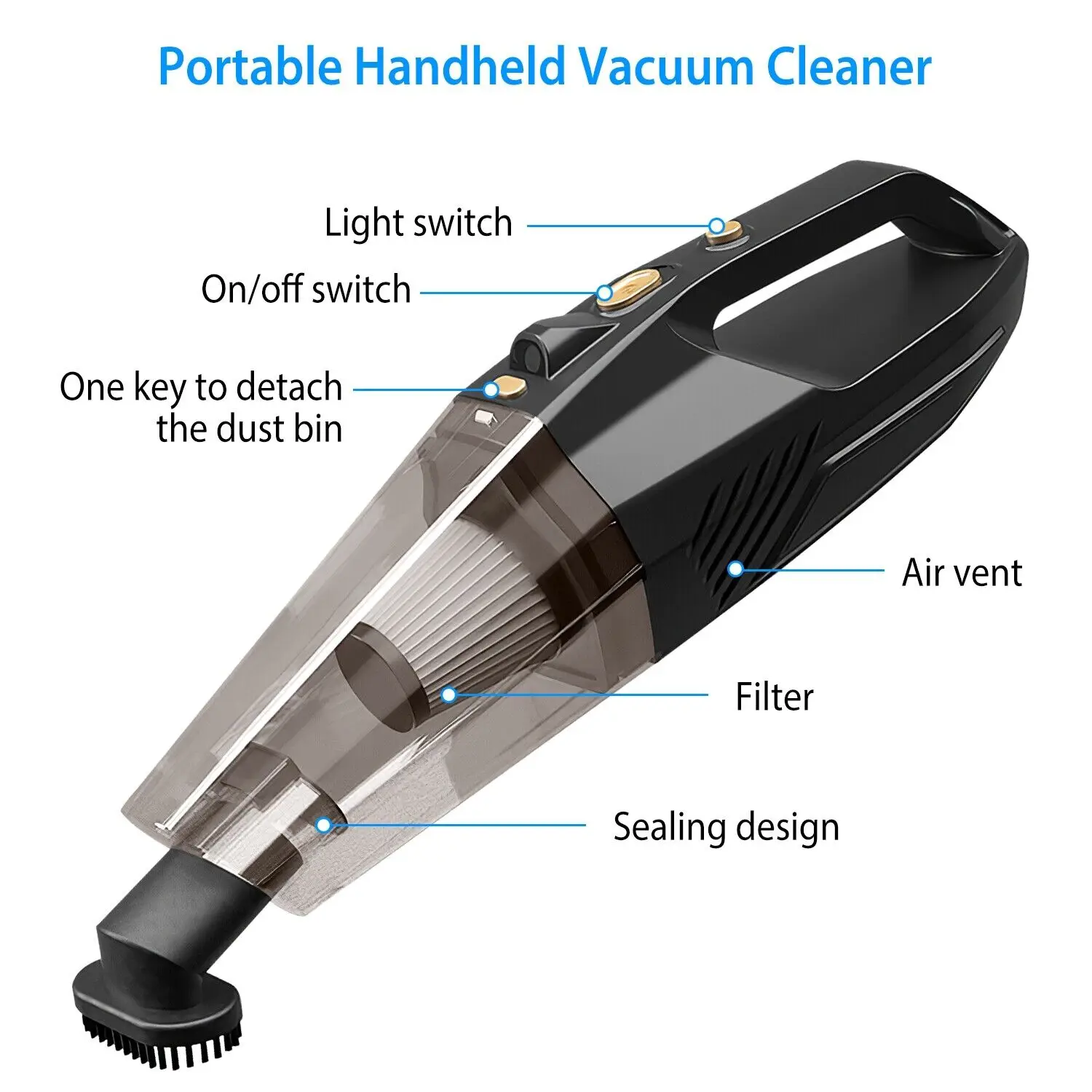 Portable Cordless Car Wash Vacuum Cleaner 4 In 1 12V Rechargeable Handheld Wireless Wet And Dry Strong Suction With High Power
