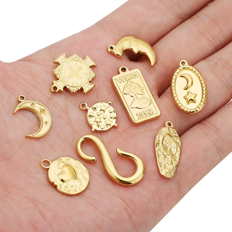 Stainless Steel Cross Pendants Sun Moon Stars Small Pendant Retro Necklace Bracelet Jewelry Accessories