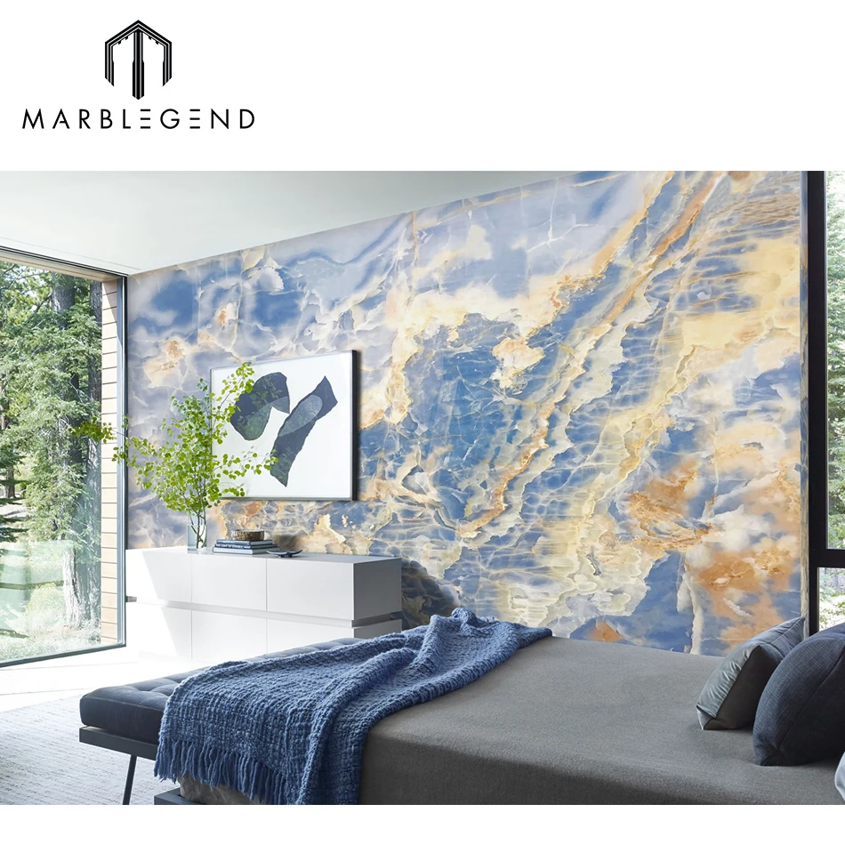 Interior feature wall cladding luxury decorative slabs blue onyx marble for villa