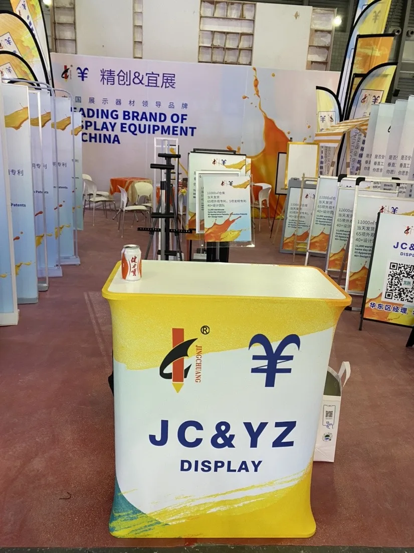 Pop up Counter Foldable Trade Show Aluminum Custom Table Display Stand Oval Tension