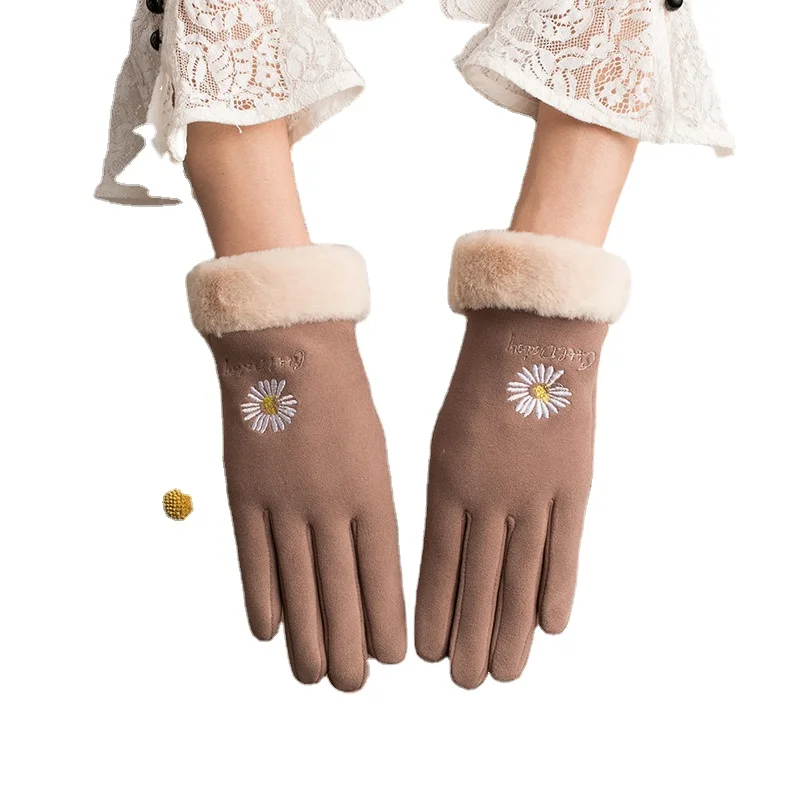 Wholesale cute cartoon suede warm and fluffy touchscreen women cycling gloves