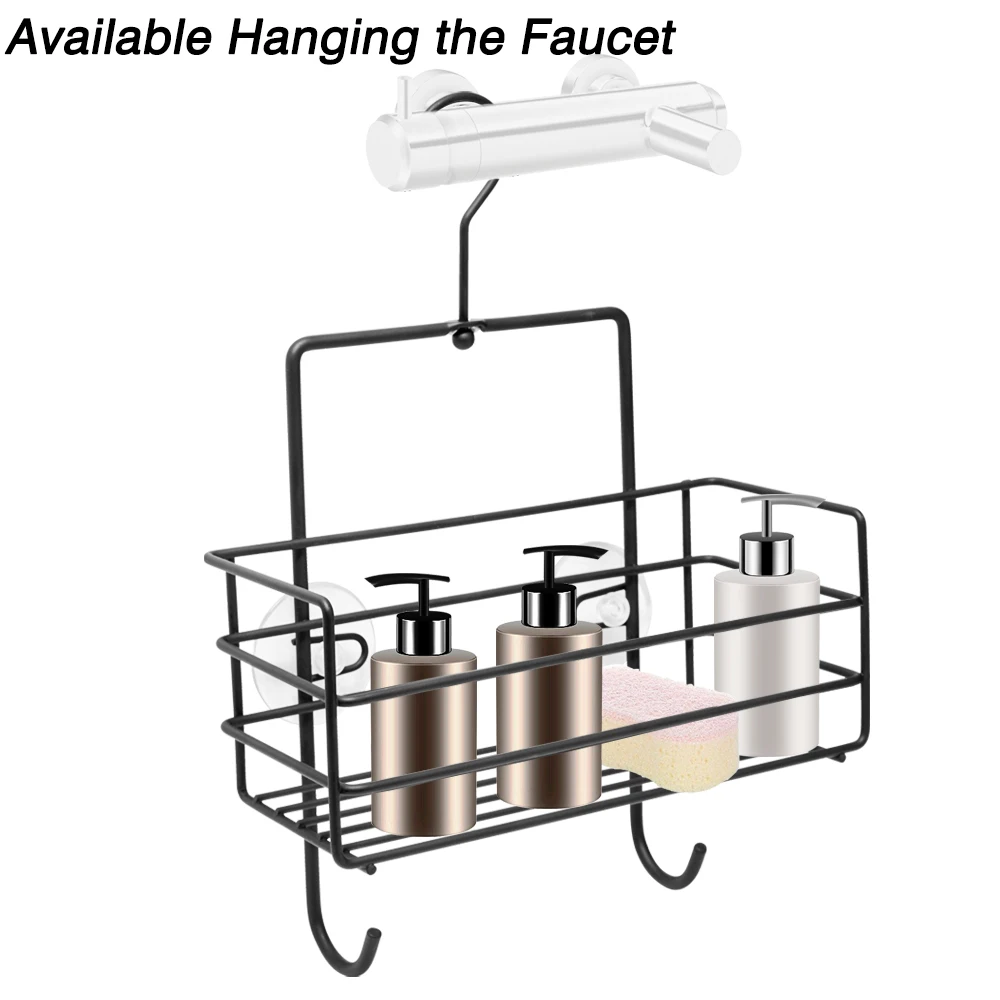 Bathroom Black White Hanging Storage Organizing Handle Basket Shampoo Towel Holder Bath Storage Rack Shower Shelf Without Drilli