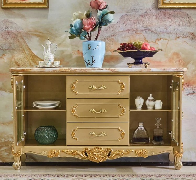 Luxury golden color dining room side cabinet European style dining room buffet