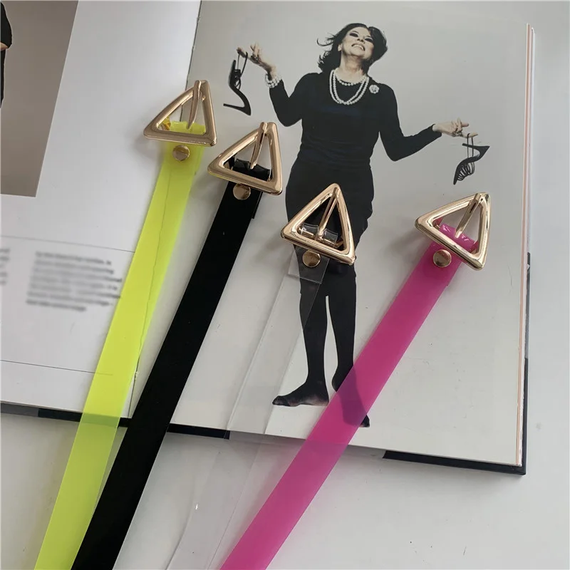 New Design Women PVC Transparent Thin Belt Triangle Pin Buckle Waist Strap Harajuku Trouser Jeans Dress Lady Clear Belts