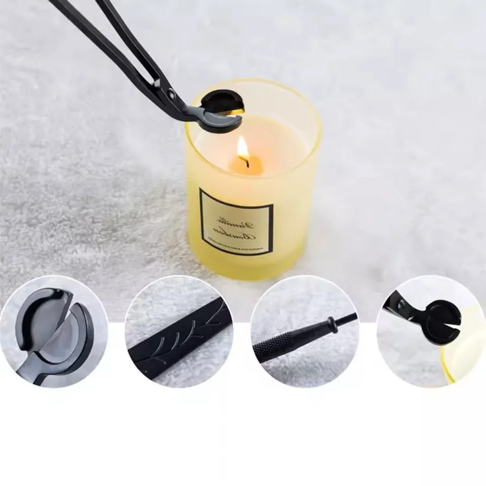Wholesale Industrial Grade Black Candle Wick Care Kit Set Stainless Steel Blade Candle Accessories Wick Trimmer Scissors OEM