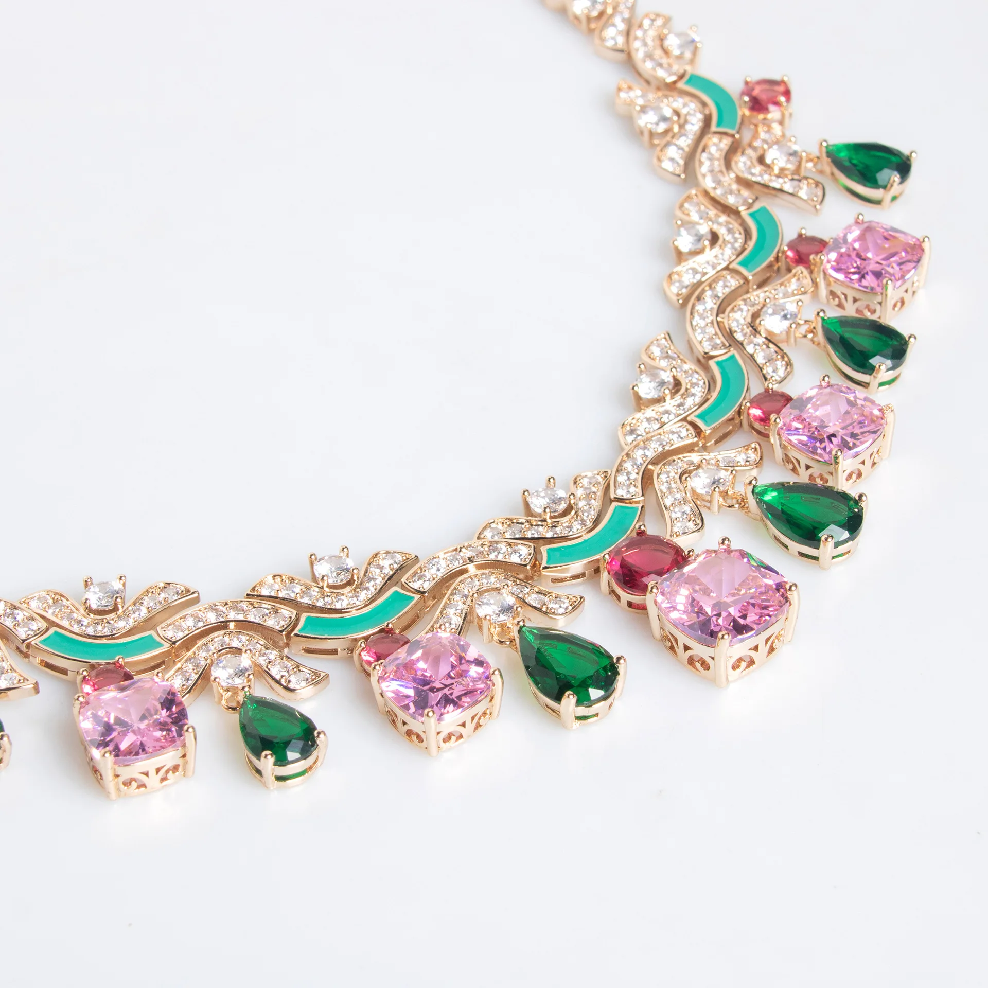 Wholesale Bridal Costume Jewellery Gifts Colorful CZ Diamond 4 Pieces Branches Women Wedding Jewelry Set