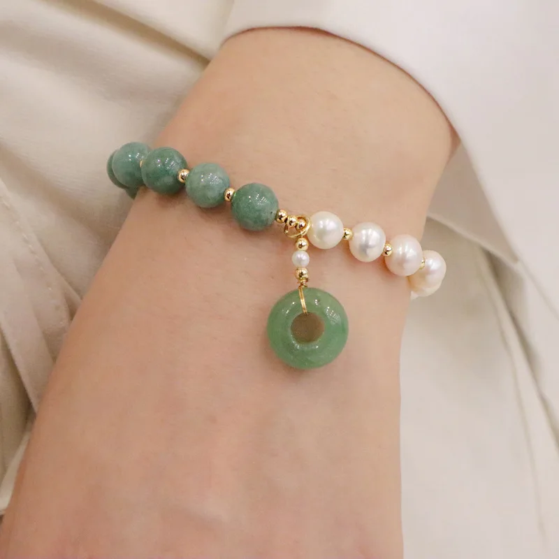 Luxury Hotan Jade Safety Clasp Pendant Women Bracelet Jewelry Natural Freshwater Pearl Myanmar Jade Bracelet For Women