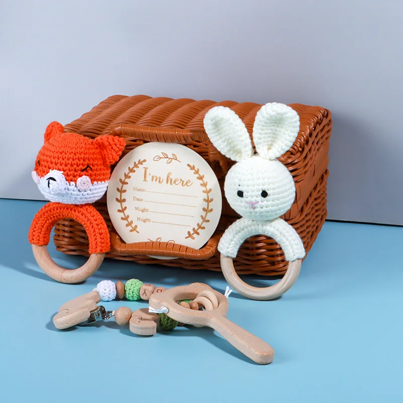 Wholesale 5Pcs Crochet Animal Rattle Baby Gift Set Teether Rattle Toy Set baby sets newborn gift