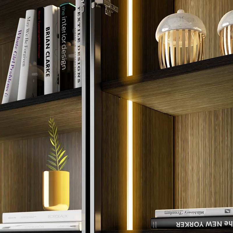 Multi-function Combination Glass Door LED Light Display Bookcase Wine Cabinet Book Shelf