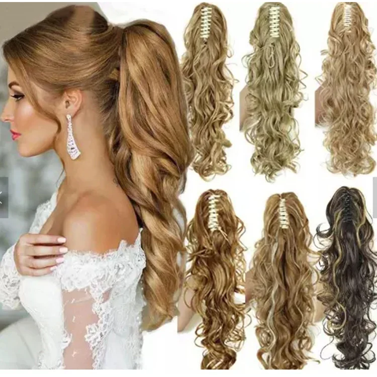  Custom Color 25 Inches Long Body Wave Wigs Women Synthetic Curly Claw Clip Ponytail Hairpieces Hair