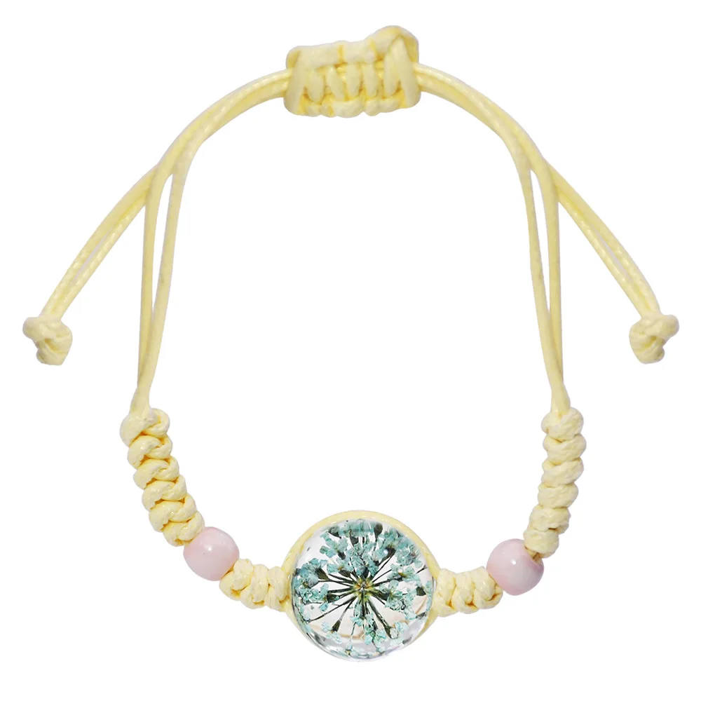 New Arrival Handmade Rope Bracelet Boho Tree Of Life Crystal Ball Bracelets Dried Flowers Bracelet Jewelry for Girl