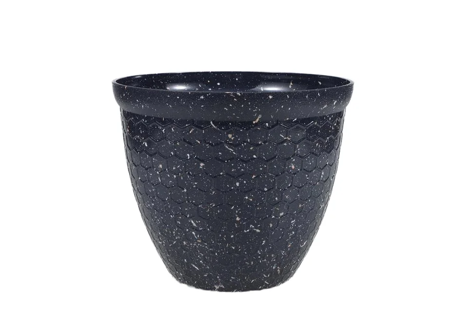 Wholesale 15 Inch Medium Potted Plant Plastic Flowerpot With Hexagon Pattern Glazed Planter Pot