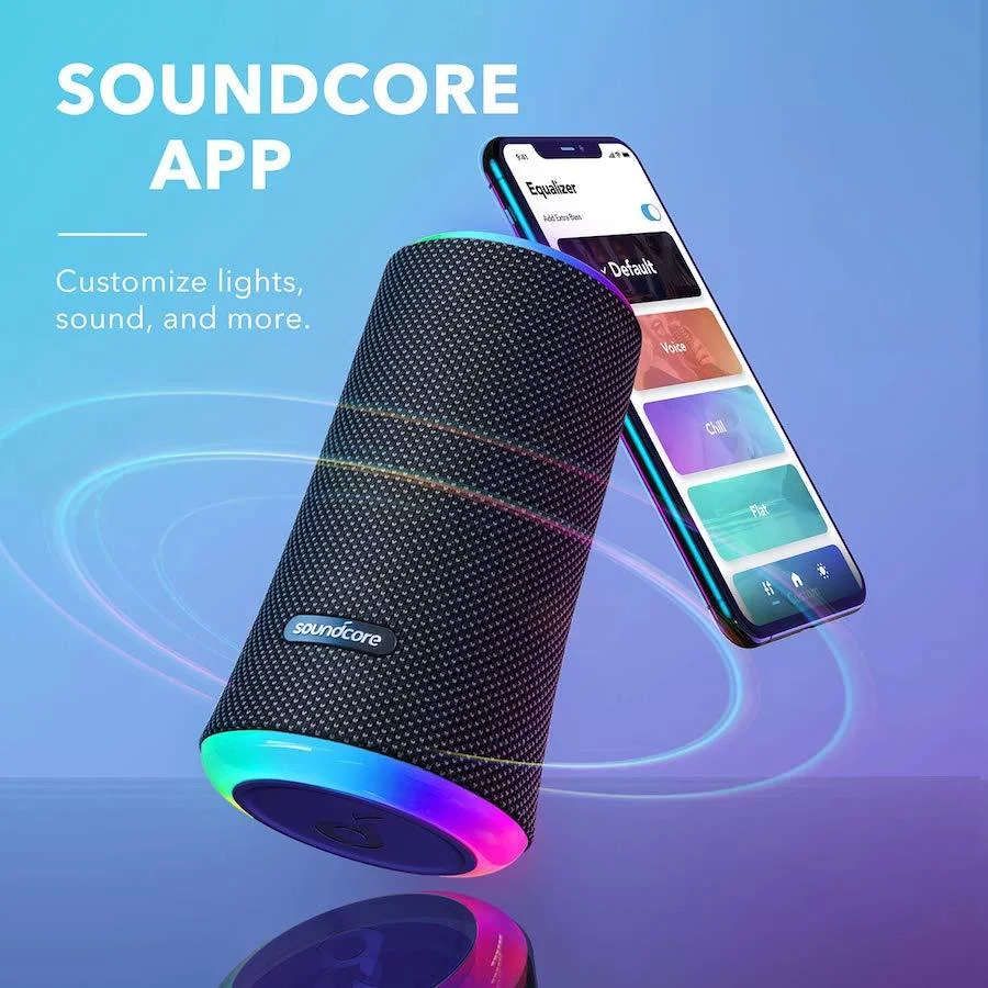 Для Anker Soundcore Flare 2 Портативный 360 динамик со всеми-круглый звук усиленных басов и окружающей среды СВЕТОДИОДНЫЙ свет IPX7 из водонепроницаемого материала