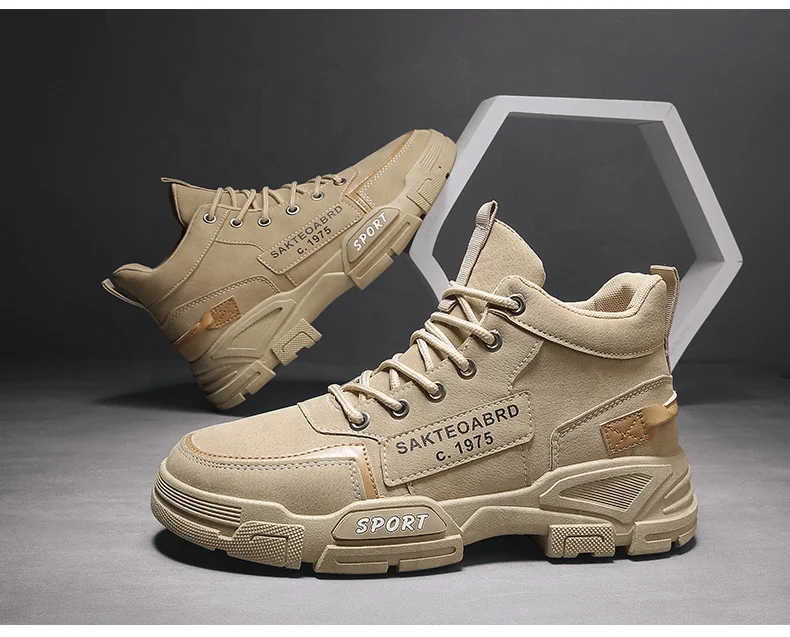 New fashion outdoor hiking sports shoes men climbing boots lace up leather boots British high top sneakers