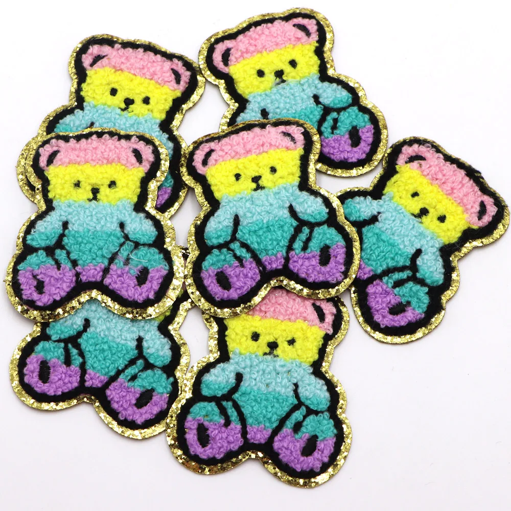 1PC Cartoon Bear Iron on Patch Chenille Embroidered Patches Applique For Clothing Fabric Jackets Jeans Repair Decor Craft