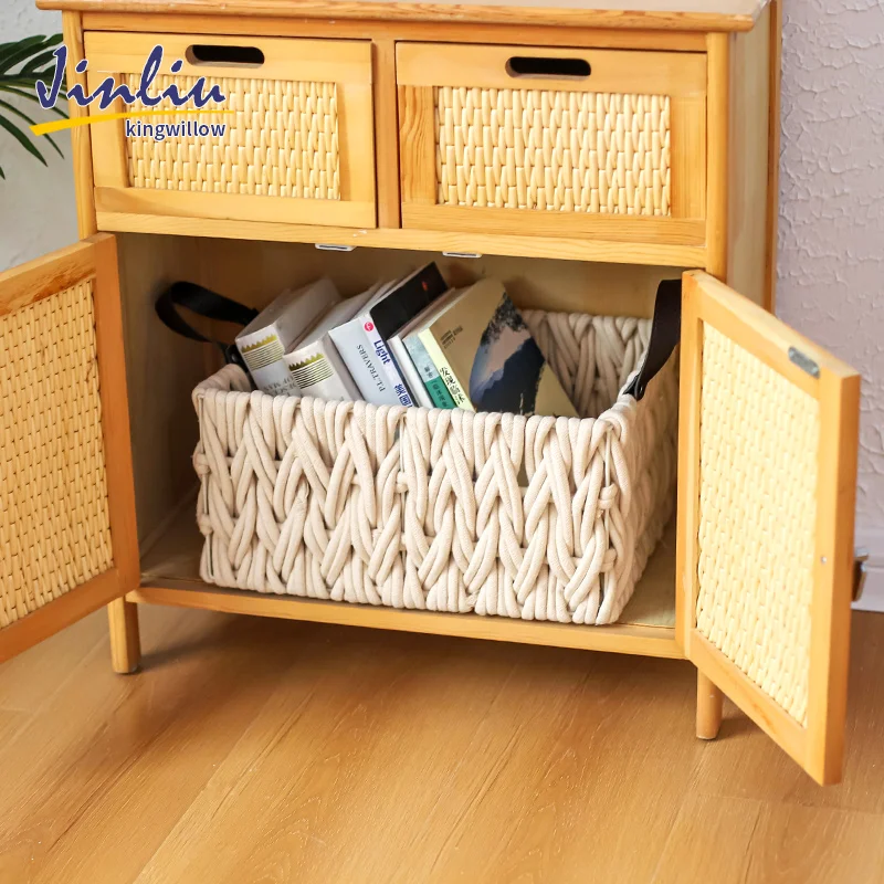 Soft cotton rope storage basket with iron frame home decoration basket for sorting sundries books clothes storage baskets