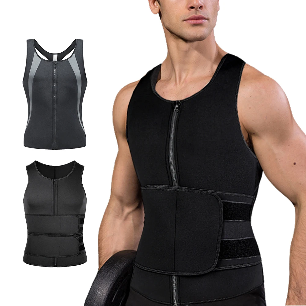 Neoprene Zipper Compression Blet Sauna Suit Slimming Vest Weight loss Waist Trainer Body Shaper For Men