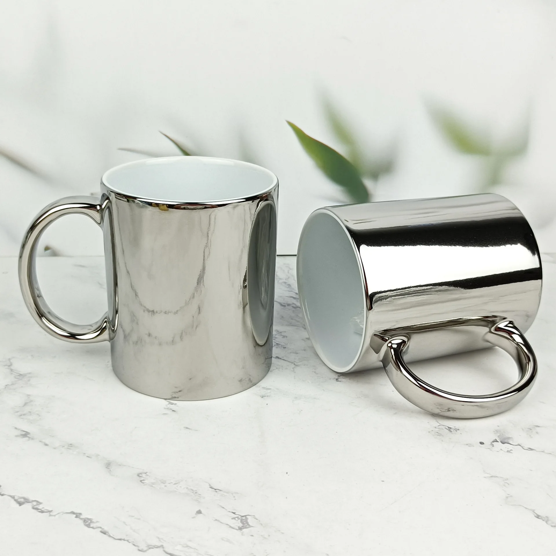 Wholesale Promotional Sliver Color Sublimation Coffee Cup Electroplated Ceramic Mugs Gifts