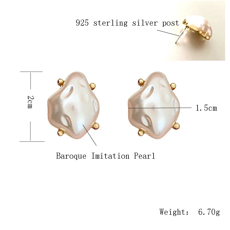 Fashion Earrings 2023 Geometric Ear Stud Sterling Silver Post Big Large Baroque Pearl Earrings