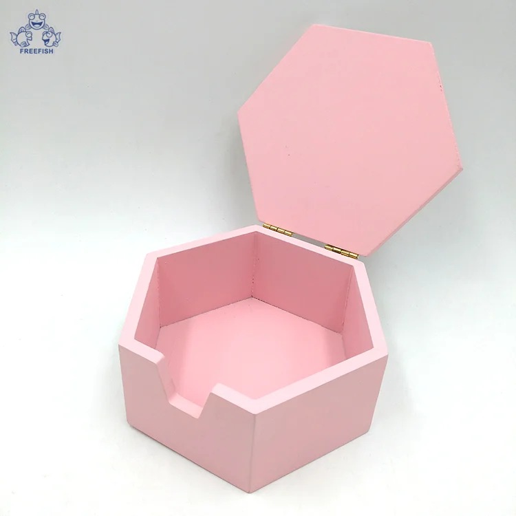 Custom Gift Packaging Storage Hexagon Plain Wooden MDF Box, Wood Hexagon Crafts Box for Decoration