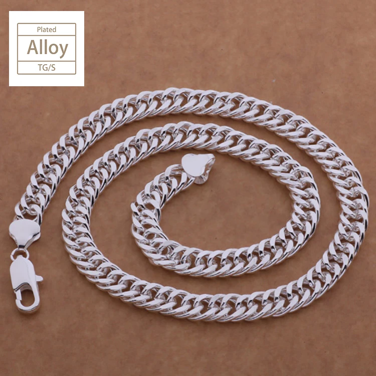 CLASSIC GX copper brass alloy silver Plated rope bead Box Cross Figaro Cuban  neck chain necklace for jewelry chain gift set 2