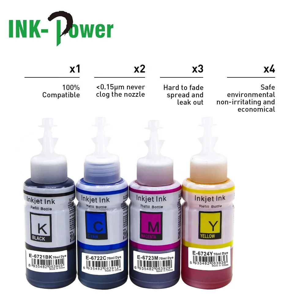  INK-мощность 672 T672 Премиум Универсальный цветный Совместимость объем бутылки на водной основе пополнения чернил Эко-чернила для Epson L220 L1300