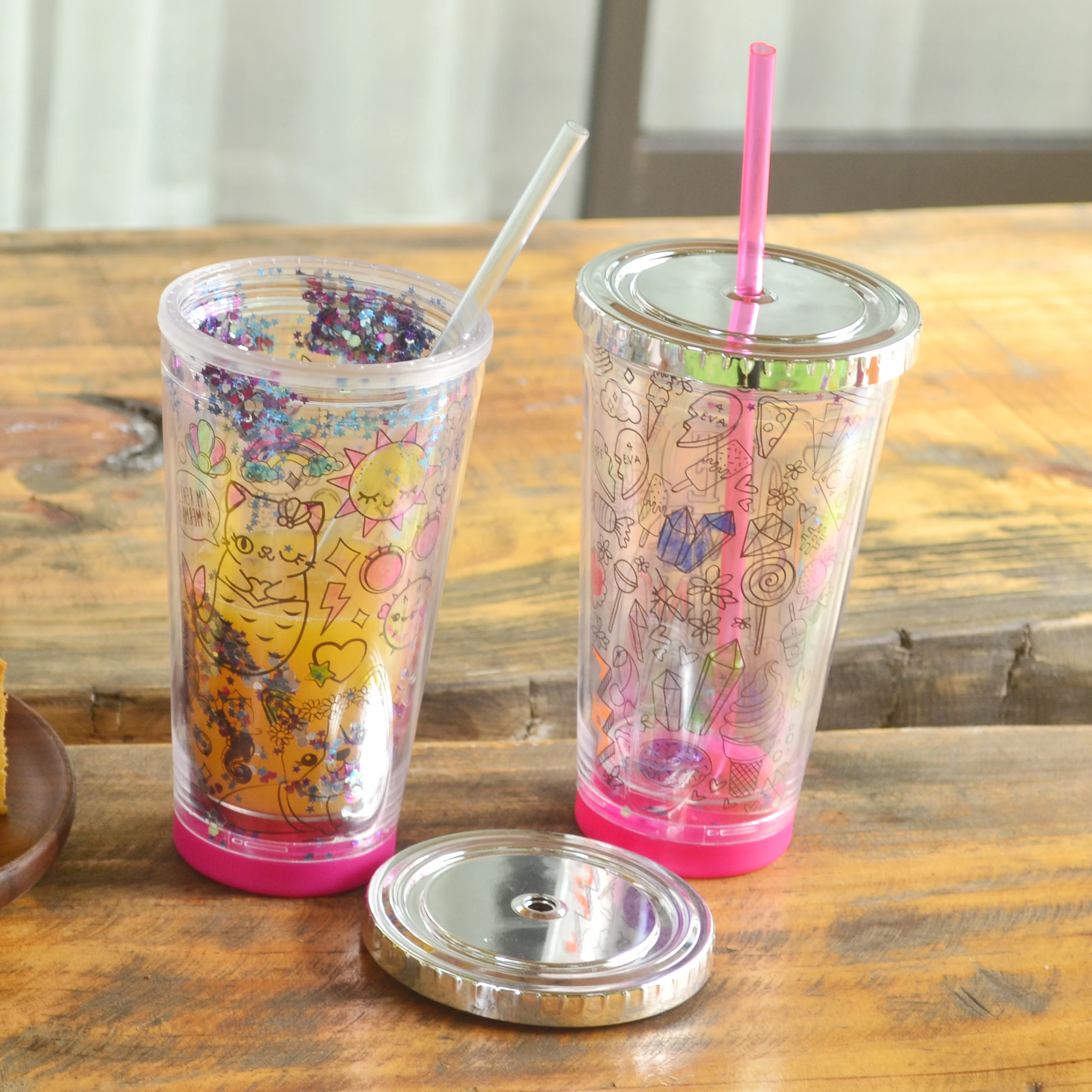 DIY Funny Customized Recycled Materials 16oz clear plastic water tumbler  with lids acrylic straw cup