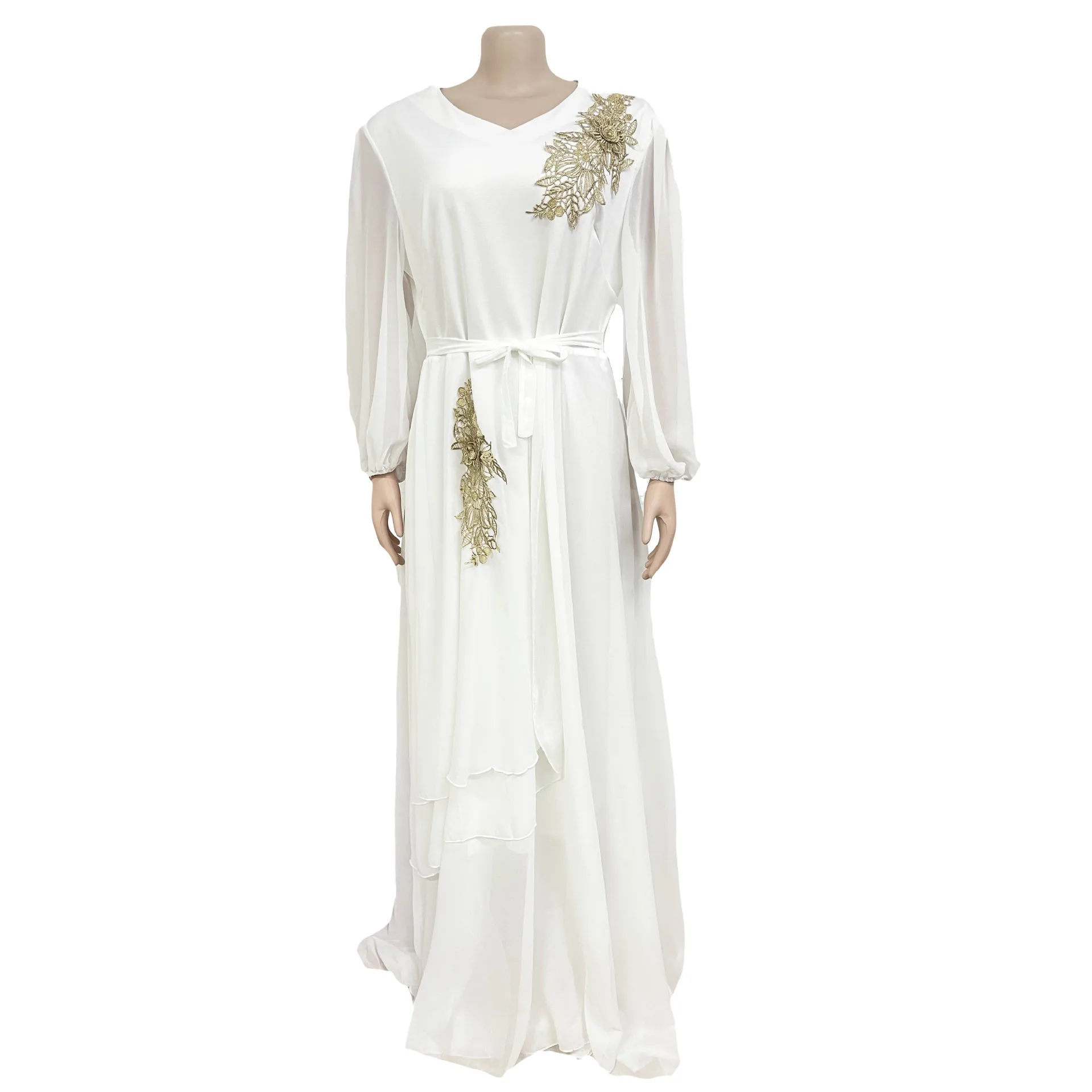 New Elegant Muslim Party Long Dresses Women With Sashes Islamic Clothing Abaya African Dresses Robe Musulman Djellaba Femme