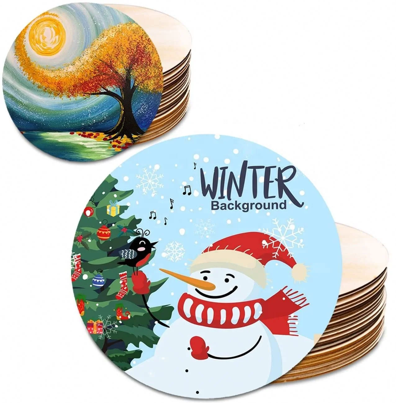 Wood Pieces Wood Round Discs Wooden Cutout Circle for Crafts
