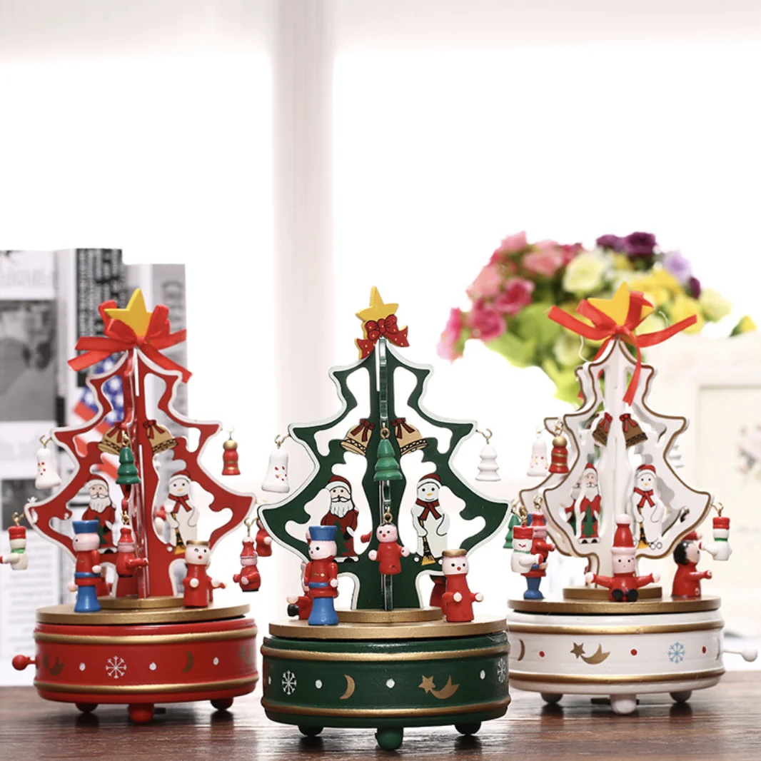 factory price wholesale Wood crafts Christmas Tree Vibration Music Box