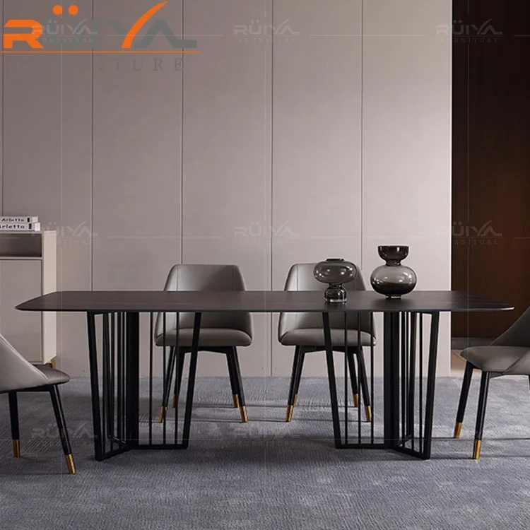 Saudi Arabia Design Kitchen Furniture black leg marble dining table set 6 chairs