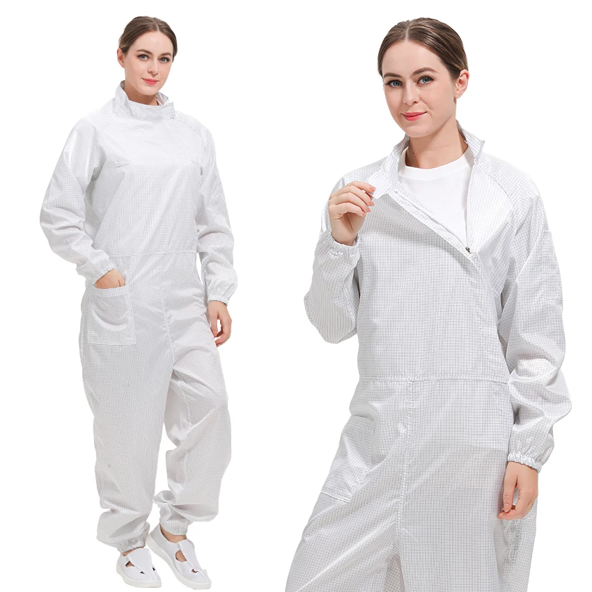 Grid Fabric Reusable ESD Coveralls ESD Garment Cleanroom Suit Dust Free Clothes for Industrial Cleaning