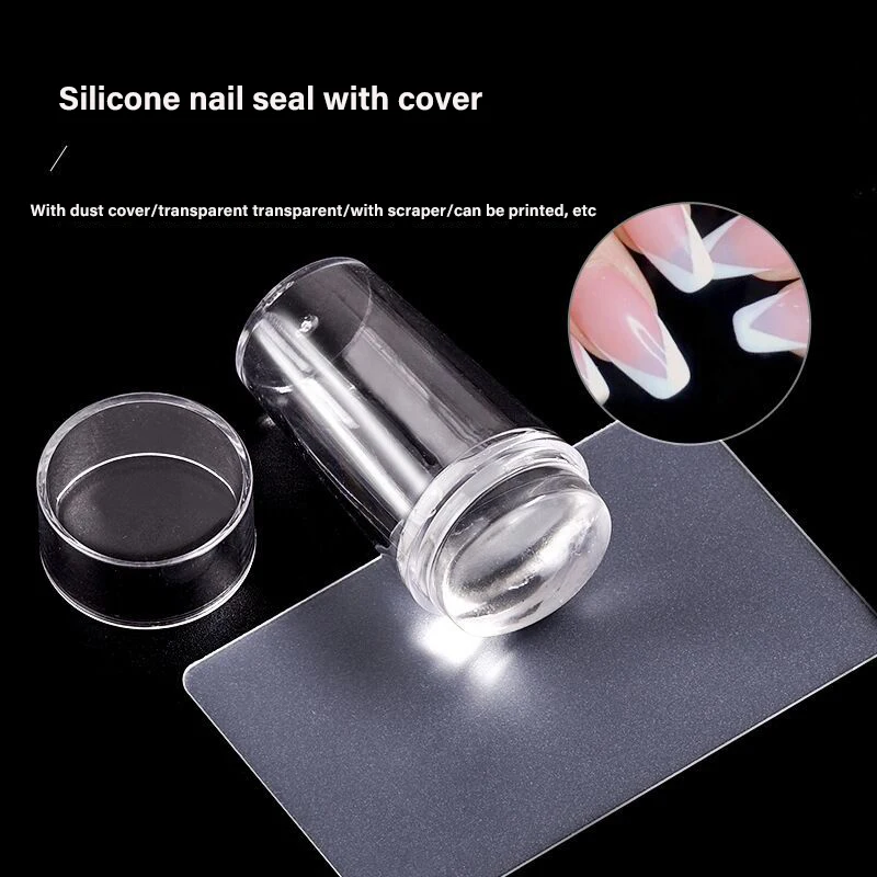 wholesale Nail art silicone seal printing transfer seal white edge style with scraper lid set tool stamping nail french