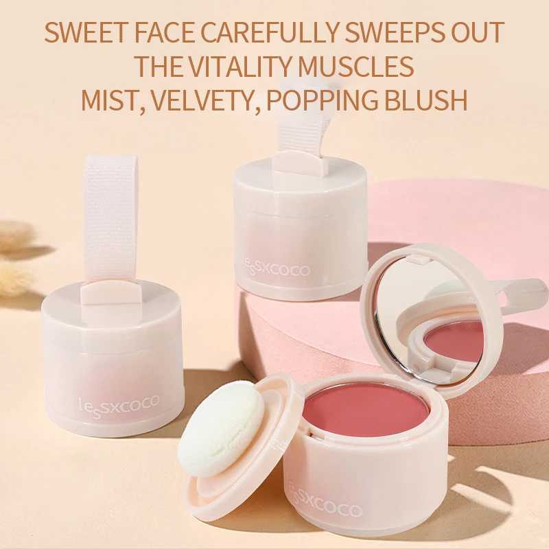 6 Color Velvet Mist Blush Cream Natural Face Makeup Flawless Soft 3D Effect Popping Blush with Mirror Puff Pressed Powder Blush