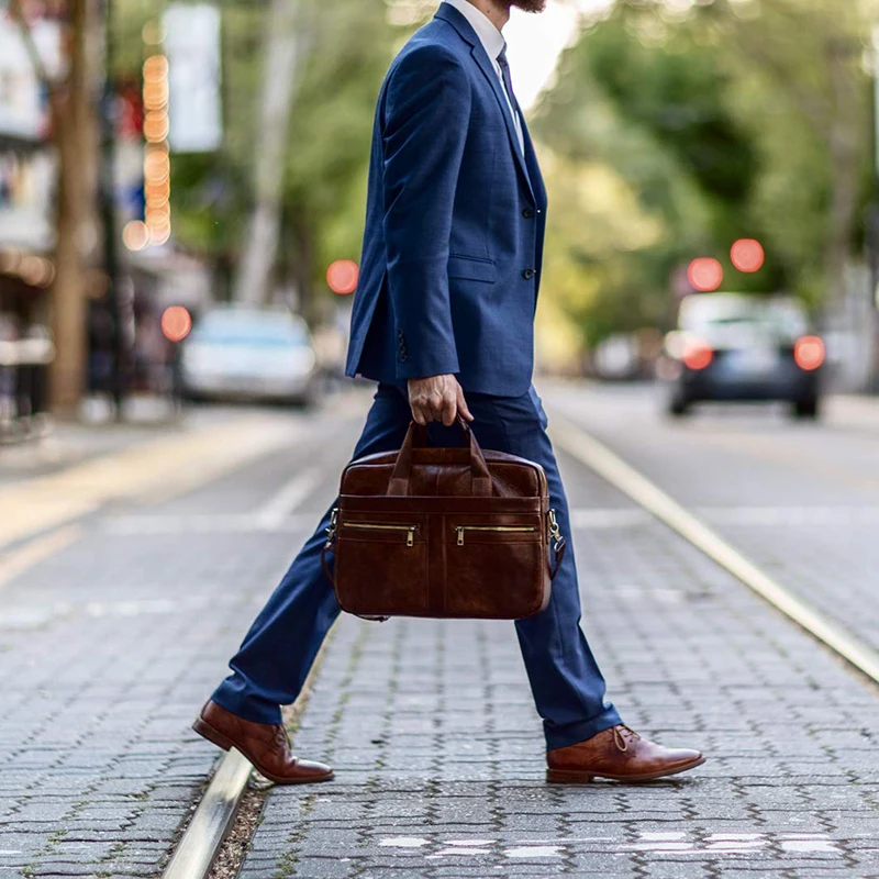 2021 Wholesale Genuine Leather Briefcase Fashionable Men Leather Business Laptop Bag