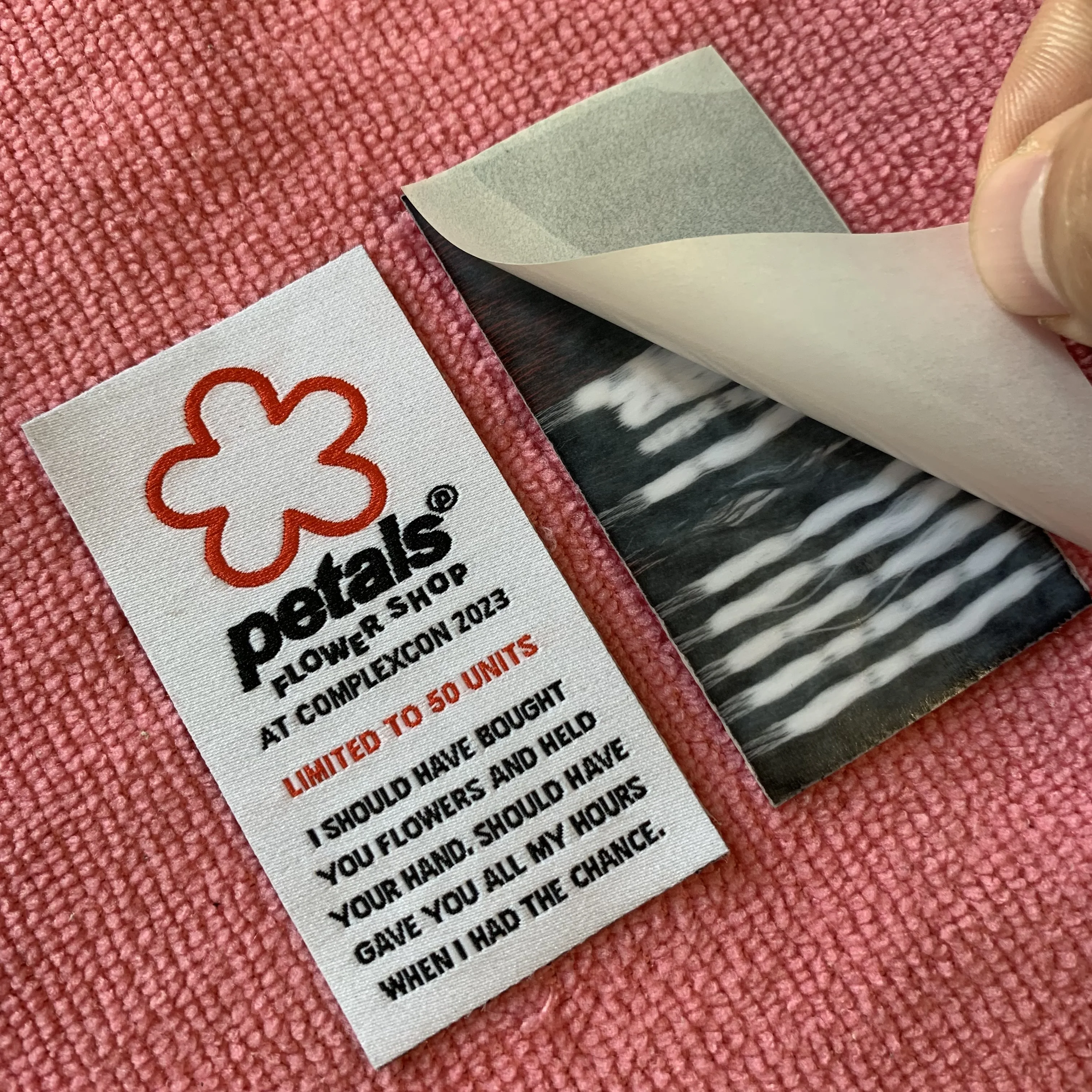 washing care information heat press woven label,high quality weaving logo iron on clothing label