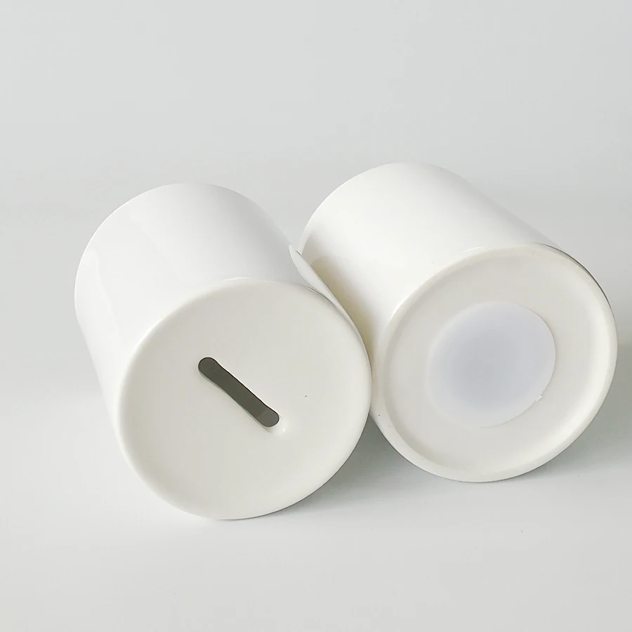 Topjlh Sublimation Blank White Ceramic Cans Shape Money Saver Piggy Bank White Ceramic Coin Bank 11oz