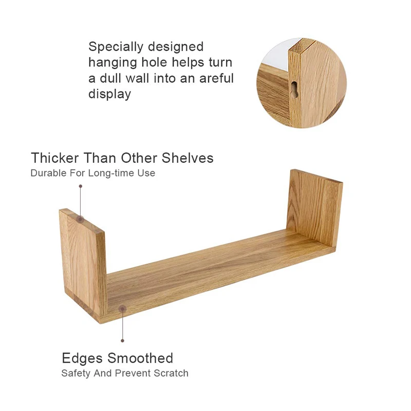 New design wooden floating U shaped wall shelves photo frame display wall mount shelf for living room