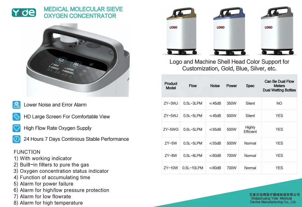 2024 hot selling Yide 5 Liter Medical Oxygen Concentrator with High-flow pure copper oil-free compressor