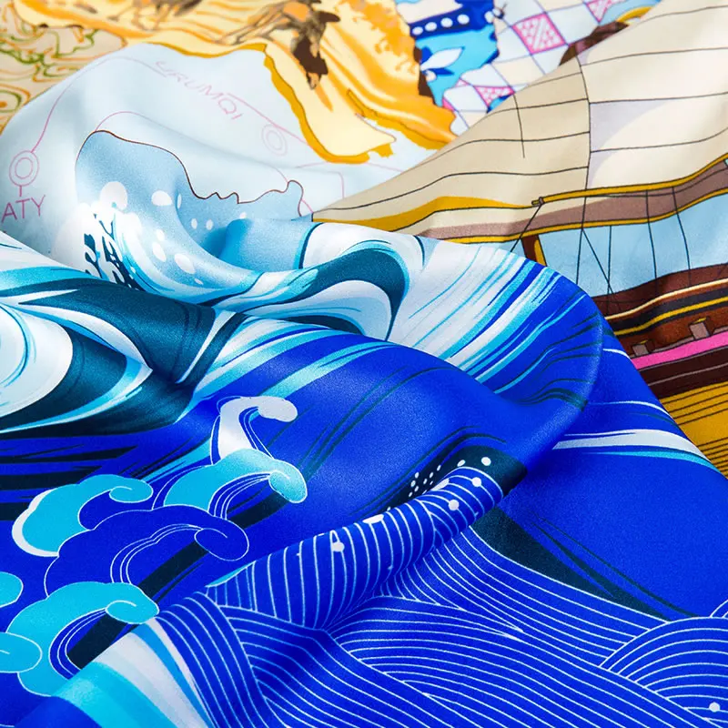 Fashion Most Popular China Custom 100% Pure Print Women Silk Scarf 90*90cm
