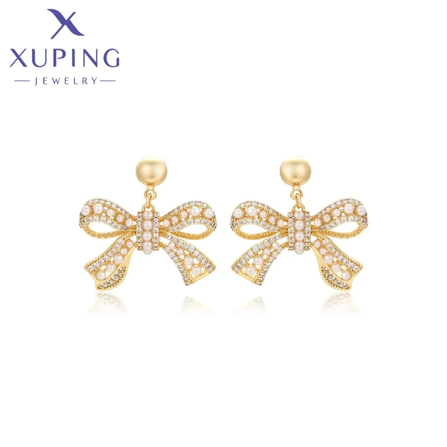 X000018992 Xuping ювелирные изделия 14K позолоченные цветные Серьги модные серьги из бисера Цирконий Бант Серьги-гвоздики женские