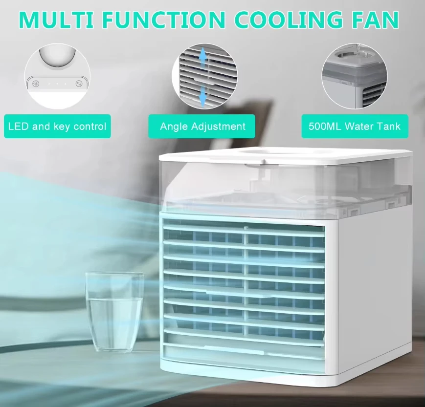Portable air conditioner Mini Air Conditioning USB Charging Small Water Desktop Cooler Fan with Water mist fan