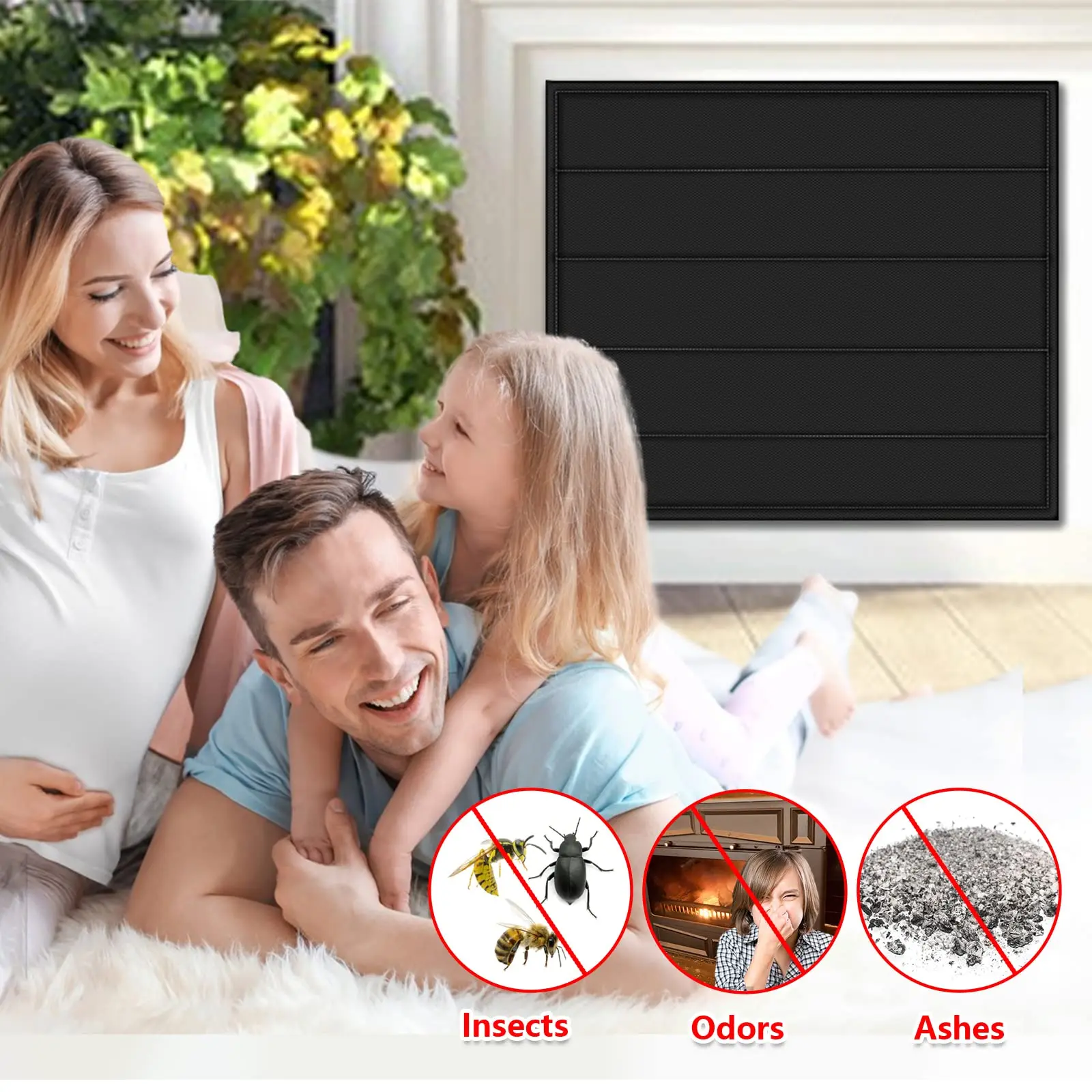 Draft Stopper with  Hook-And-Loop Fasteners Magnetic Fireplace Blanket Blocker Stops Heat Loss Indoor Fireplace Covers
