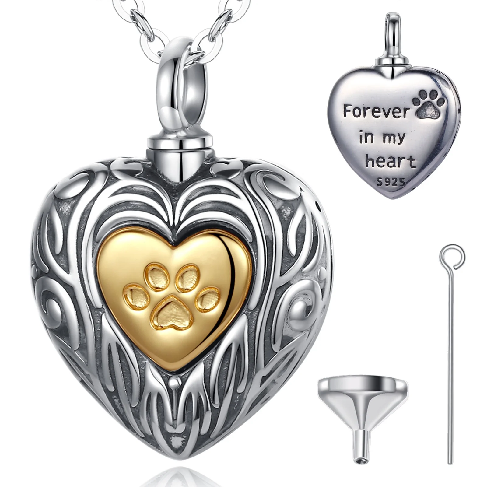 Wholesale price S925 sterling silver heart locket necklace pet cremation jewelry for